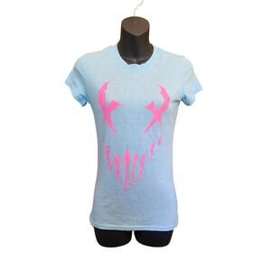 mushroom head X face Woman's t shirt top S M  light blue Pink